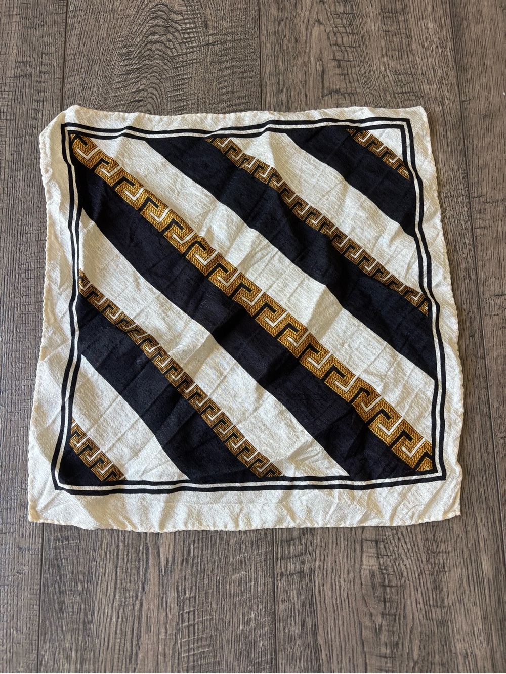 Vintage silk Black, White & Gold Patterned Square Scarf